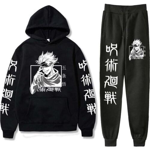Gojo Satoru Pants Suit Jujutsu Kaisen Anime Cosplay Oversized 4XL Hoodies and Sweatpants Set Hooded Sweatshirts Tracksuits Top