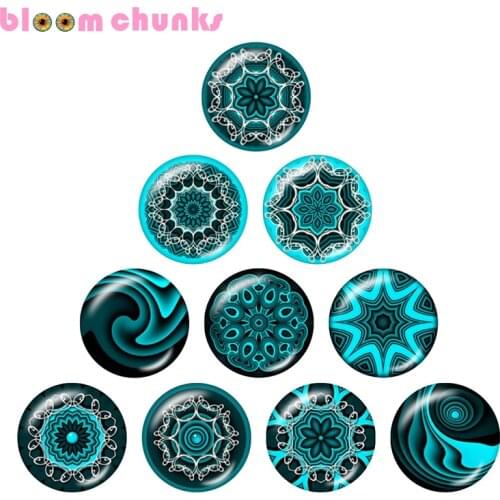 Best seller blue pattern 10pcs mixed 12mm/18mm/20mm/25mm Round glass cabochon jewelry flat back Making findings S3681