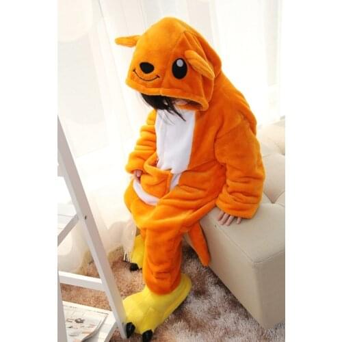 Cute cartoon animal conjoined onesie Animal Kangaroo Onesie Flannel Unisex Costume Pajamas Winter Children Pijama Infantil