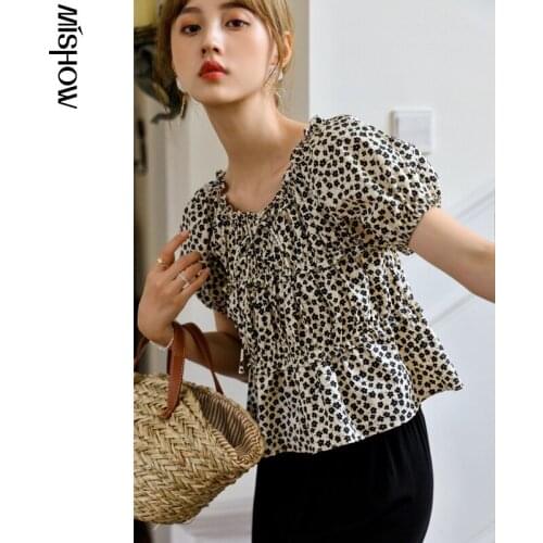 MISHOW 2021 Blouses For Women Summer Short Sleeve Floral Printed Elegant Flare Tops Female Retro Clothing MPA24X0045