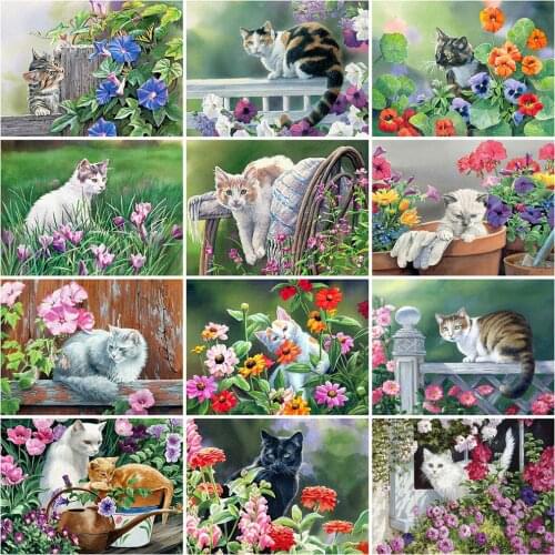 MomoArt New Arrival 5D DIY Diamond Painting Cat Full Square Round Diamond Embroidery Animal Cross Stitch Flower Home Decorations