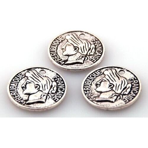 MOODPC Free shipping alloy big coin beads double side charm for DIYjewelry metal beads charm