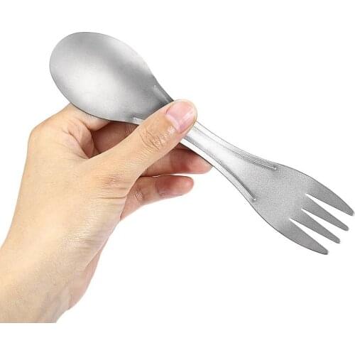 2pcs Dual-purpose Spoon Titanium Alloy Tableware Multi-purpose Picnic 2 In 1 Fork Spoon Set Portable Outdoor Cutlery For Camping