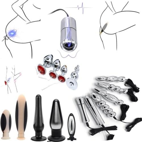 Electro Shock Kit Anal Butt Plug Jump Eggs Clit Stimulator Dildo Men Prostate Massage Anus Vagina Expand Medical Themed Sex Toys