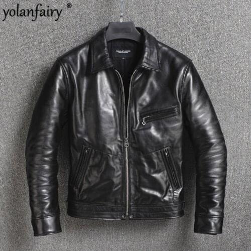 2020 New Genuine Leather Jacket Men 100% Horsehide Leather Coat Biker Motorcycle Jacket Vintage Mens Leather Jackets KJ4109