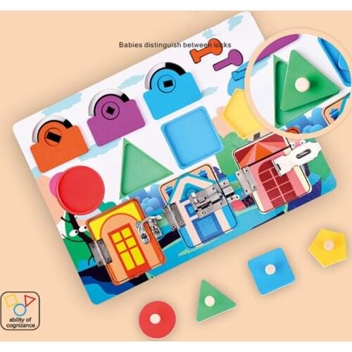 Educational ToyLocks&Latches Activity Board Childrens Brain Game Kinderganten Lovely Dressing Educational Toy Wood Made