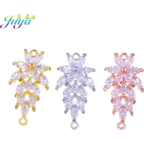 Wholesale Jewelry Supplies Cz Rhinestones Gold/Rose Gold Floating Copper Leaf Connector Charm Accessories For DIY Jewelry Making