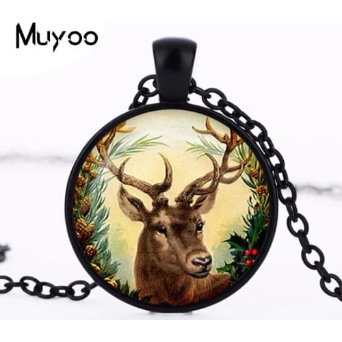 2017 new hot Round Chain Christmas Deer Neckalce Tree Pendant Vintage Deer Jewellery art picture deer glass dome necklace HZ1