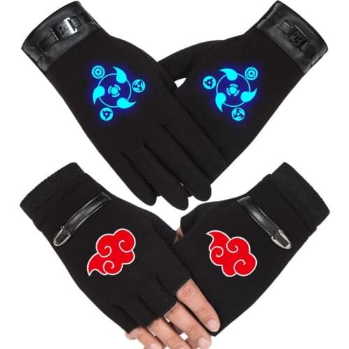 NEW Anime Naruto Noctilucent Glove Full-fingered Luminous Thicken Telefingers cotton Gloves Cosplay Costumes Mittens women men