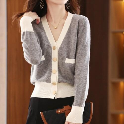 Selling 2021 Short V-neck Knit Cardigan Sweater Full Sleeve Womens Fashion All-match Cashmere Wool Jacket Sweater Multicolor