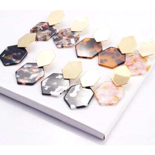 Simple Hexagonal Rhombus Metal Earrings Geometric Acrylic Pendant Acetate Plate Long Earrings Wedding Party Jewelry Accessories