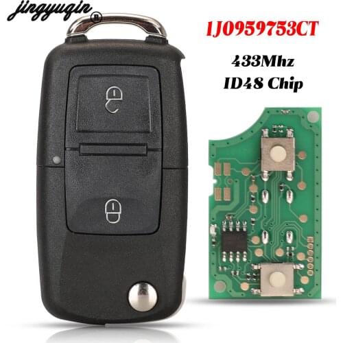 Jingyuqin 2 Buttons Flip Remote Car Key 433Mhz ID48 Chip For VW Volkswagen Bora Passat Polo Golf MK4 Bora Octavia 1J0959753CT