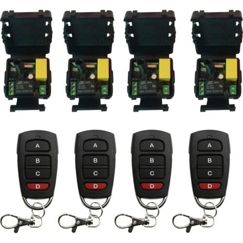 RF mini Wireless Remote Control AC 220 V 1 channel 10A Relay Output Radio 4 Receiver & 4 transmitter effective distance 50m