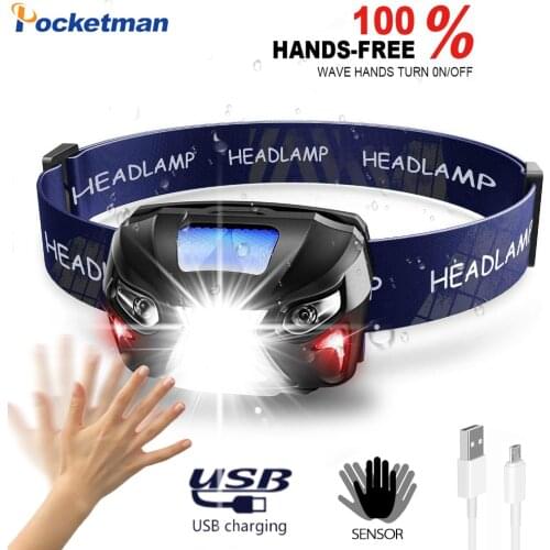 Most High Bright Headlamp Body Motion Sensor Head USB Rechargeable LED Headlight Flashlight Camping Torch Light Lamp
