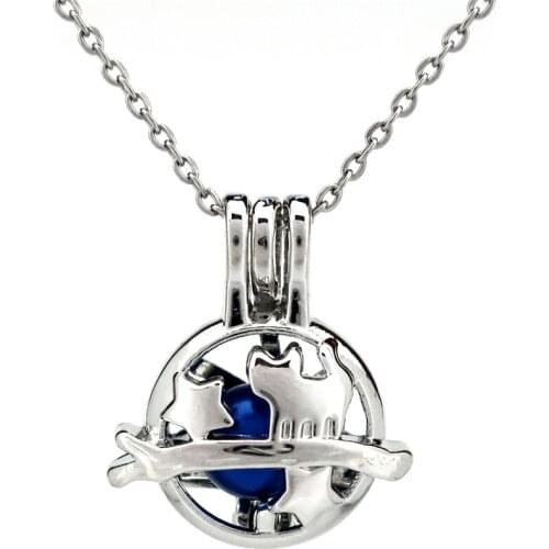 K804 Silver Cat Star Beads Cage Pendant Pearl Aroma Essential Oil Diffuser Locket Necklace
