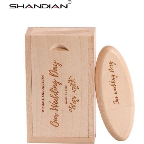 SHANDIAN New 1PCS free custom logo wooden stick with box USB Flash Drive 4GB/8GB/16GB/32GB 64GB Creative Gifts