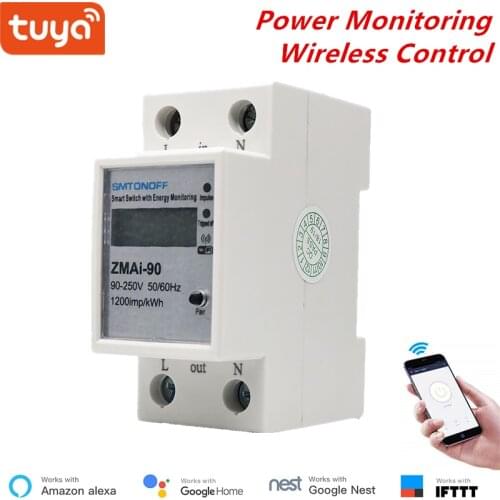 Tuya Smart WiFi Power Consumption Switch Energy Monitoring Meter 110V- 220V Din Rail Remote Control Google assistance Compatible
