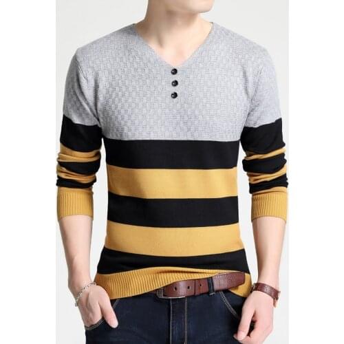 High Quality Sweater Hombre New Arrival Mens Sweater Casual Patchwork Men Knitted V-neck Long Sleeve Pullover Mens Clothing