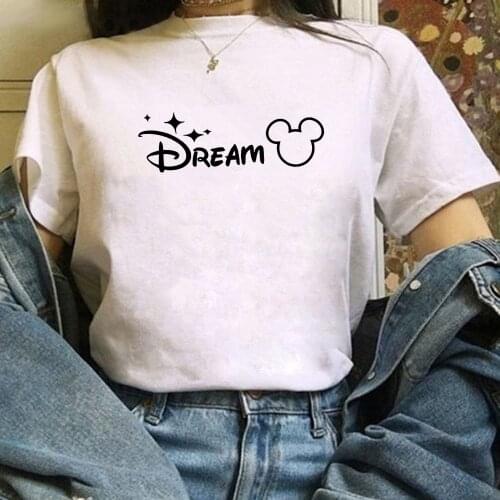 Women T Shirt Fashion Vogue Mickey Mouse DREAM Letter T-shirt Women Clothes Short Sleeve Tshirts Casual Tops Tee Shirt Femme