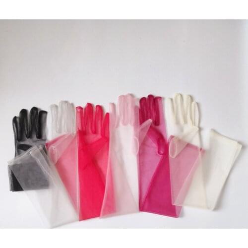 70CM Women Ultra Thin Gloves Tulle Elbow Long Wedding Bride Dress Mittens Sheer Transparent Sunscreen Vintage Black White Glove