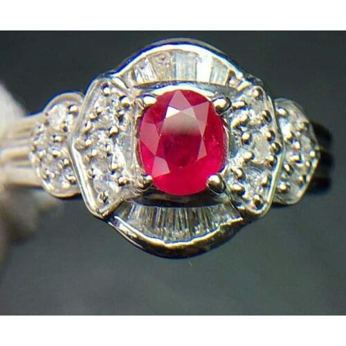 Fine Jewelry Pt900 Gold Real Natural 0.57ct Myanmar Red Ruby Diamonds Wedding Engagement Female Rings for Women Fine Ring