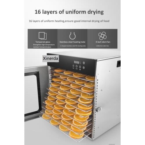 16-layers food dehydrator vegetable fruit dryer Stainless steel commercial food drying machine for seafood/tea/chicken ect. 220v