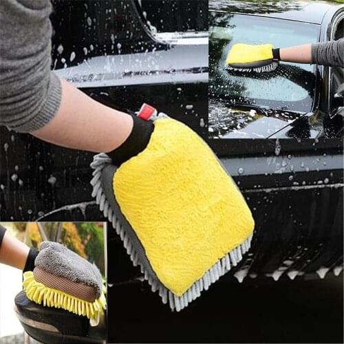 2 Color Waterproof Car Wash Microfiber Chenille Gloves Thick Car Cleaning Mitt Wax Detailing Brush Auto Care Double-faced Glove