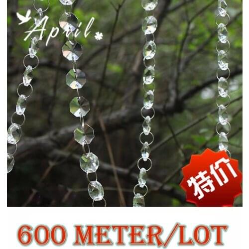 600M/Lot, Free Shipping 14MM Acrylic Octagonal Crystal Garlands / Strands, Clear Color, Wedding & Party Decor