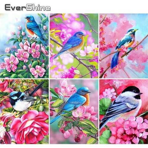 EverShine Diamond Painting Full Drill Square Bird Diamond Embroidery Animal Picture Mosaic Flower Rhinestones Handicraft