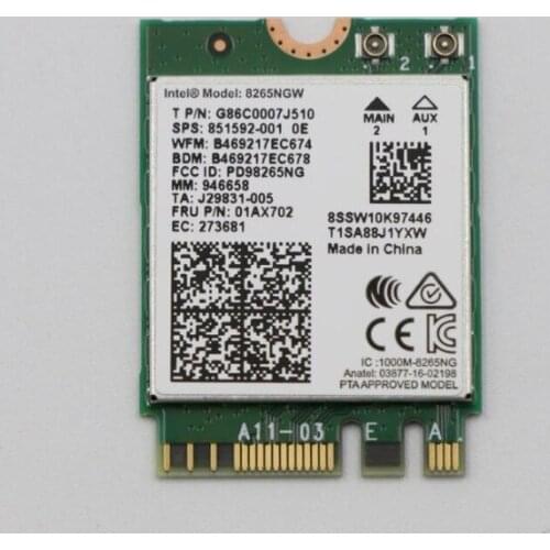 Lenovo ThinkPad X280 T480 T580 Intel 8265NGW 8265AC 867Mbps NGFF 802.11AC 2.4G+5G Bluetooth 4.2 wireless network card 01AX702