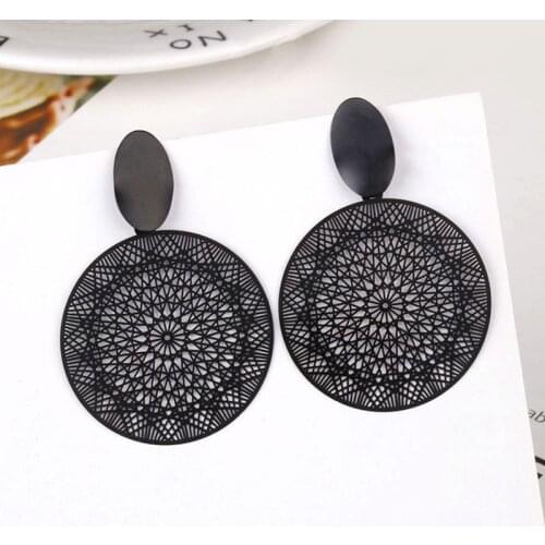 Big Black Round Statement Earrings for Women Geometric Hollow Earrings 2020 New Europe Jewelry Exaggerated Metal Drop Earrings