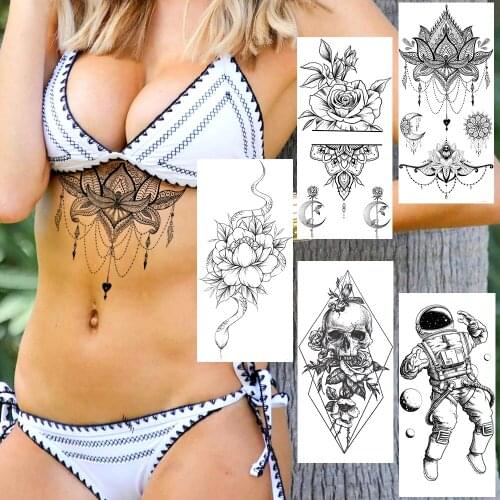 Black Henna Temporary Tattoos For Men Women Fake Jewelry Pendant Flower Bracelet Tatoo Waterproof Body Chest Art Tattoo Sticker