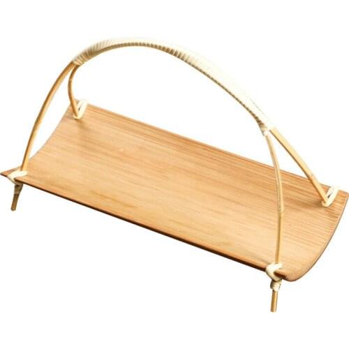 Bamboo handmade tea towel holder, retro Chinese creative refreshment tray, small basket with handle, Japanese towel holder