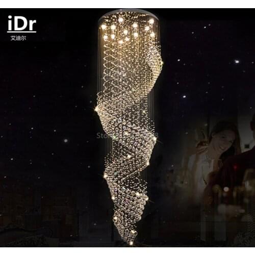 Stairs light long crystal lamp High-grade light hanging wire spiral staircase duplex villa large living room hanging Chandeliers