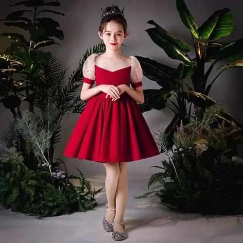 Flower Girl Dresses Vintage Pearls Sequined Short O-Neck Princess Knee-Length Luxury Lovely Jersey Elegant Kids Party Gown H409