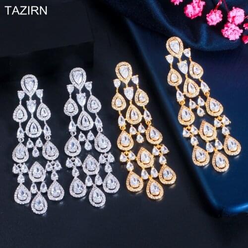 European Drop Earrings Fashion Tassel Dress Accessories 3A+ Zircon Party Wedding Bridal Jewelry Women Dangle Piercings Earrings