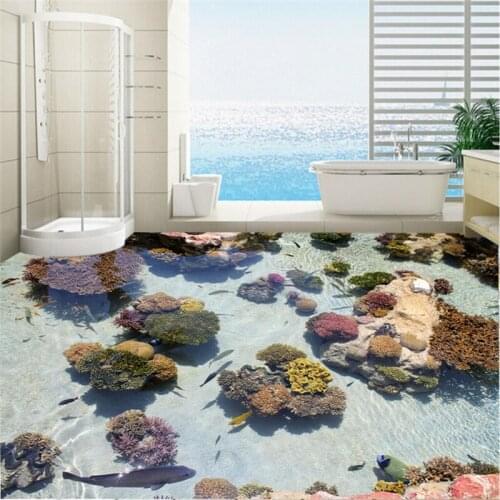 Beibehang Photo Floor Painting Wall Stickers Coral Tropical Fish Ocean 3D Floor Paintings papel de parede 3d para sala atacado