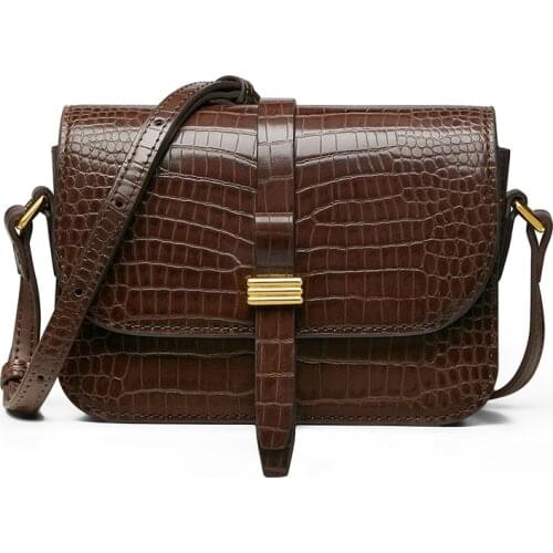 FOXER 2021 Vintage Women Crossbody Bags Split Leather Fashion Brand Lady Small Shoulder Messenger Bags Crocodile Pattern Purse