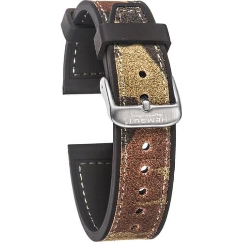 Hemsut Cowhide And Silicone Watch Strap Bracelet 18 20 22mm 24mm Cambo Men Women Waterproof Breathable Watch Straps