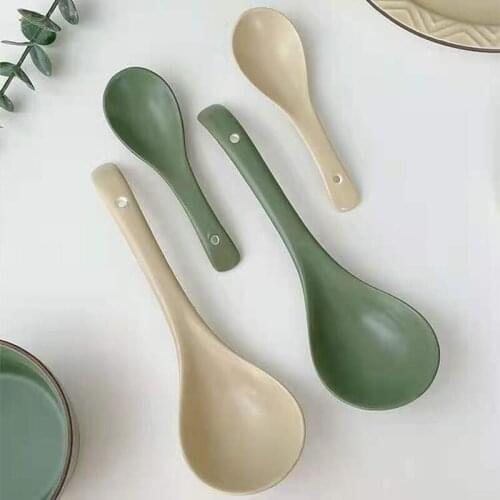 Ceramic Soup Spoon Matte Long Handle Simplicity Large Household Short Small Porridge Kitchen Fashion Dinnerware Restaurant