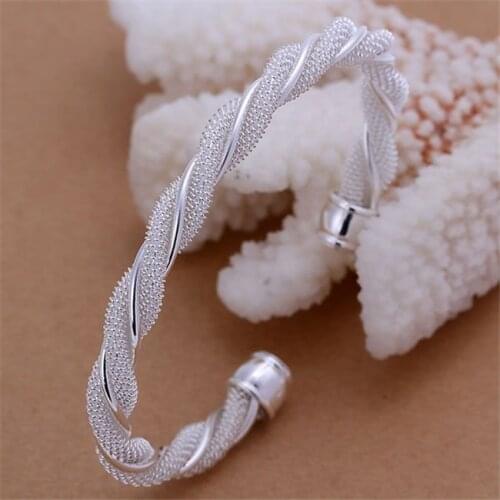 KN-B020 Wholesale Silver Color Bangle Factory Price 925 Free Shipping New Arrival Fashion Jewelry Twisted Web Silvery Bangle