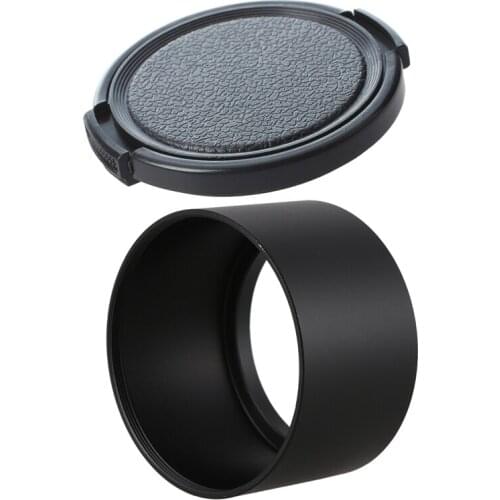 1pcs Textured Black Plastic 52mm Lens Cover Cap For Camera & 1pcs Camera Filter Screw-In Mount 52mm Metal Tele Lens Hood Shade