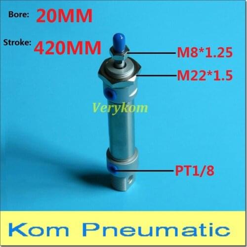 MA 20*420 Double Acting Pneumatic Stainless Air Mini Cylinder 20mm Bore 420mm Stroke 20X420 Cushion Piston 1/8" BSP MA20-420 S