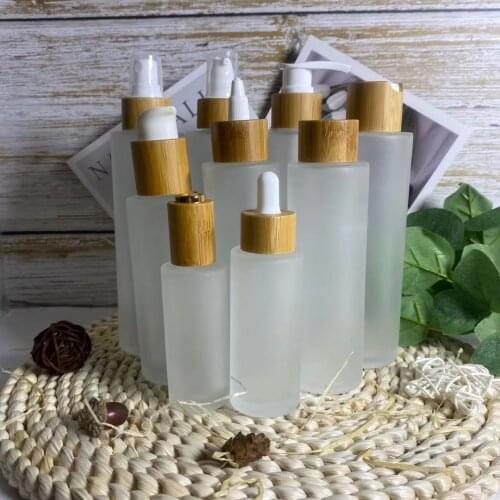 30ml frosted skincare glass bamboo cosmetic white black pump bottle,nature CBD bamboo essential oil bottle,perfume sprayer bottl