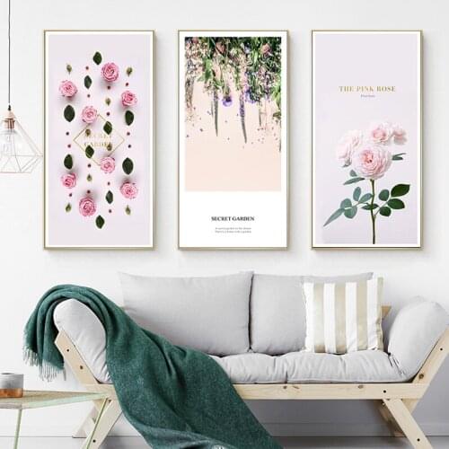Minimalist Plant Pink Flower Rose Canvas Painting Wall Art Nordic Posters and Prints Wall Pictures for Living Room Decoration