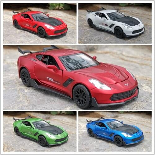 Diecast Model Car 1:32 Corvette ZR1 Supercar Alloy Car Model Sound and Light Pull Back Simulation Ornaments Kids Toys Boys