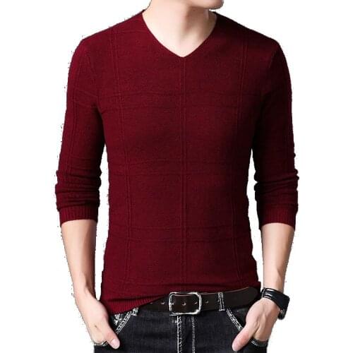 Cashmere Wool knitted Sweater Men 2020 Autumn Winter Slim Fit Pullovers Men Argyle Pattern V-Neck Pull Homme Christmas Sweaters