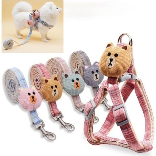 Soft Pet Dog Cat Harness and Leash Collar Set Adjustable With Lovely Bear Toy for Small Medium Pet Outdoor Walking Pet Supplies
