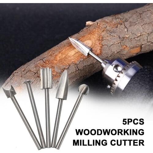 5PCS Electric Woodworking Engraving Drill Bit Set Milling Cutter Electric Root Carving Grinding Head 3blade Embryo Grinding Tool