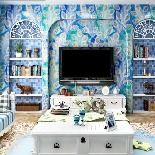 Beibehang Mediterranean style wallpaper idyllic living room blue peacock feathers Southeast Asia TV background KTV 3d wallpaper